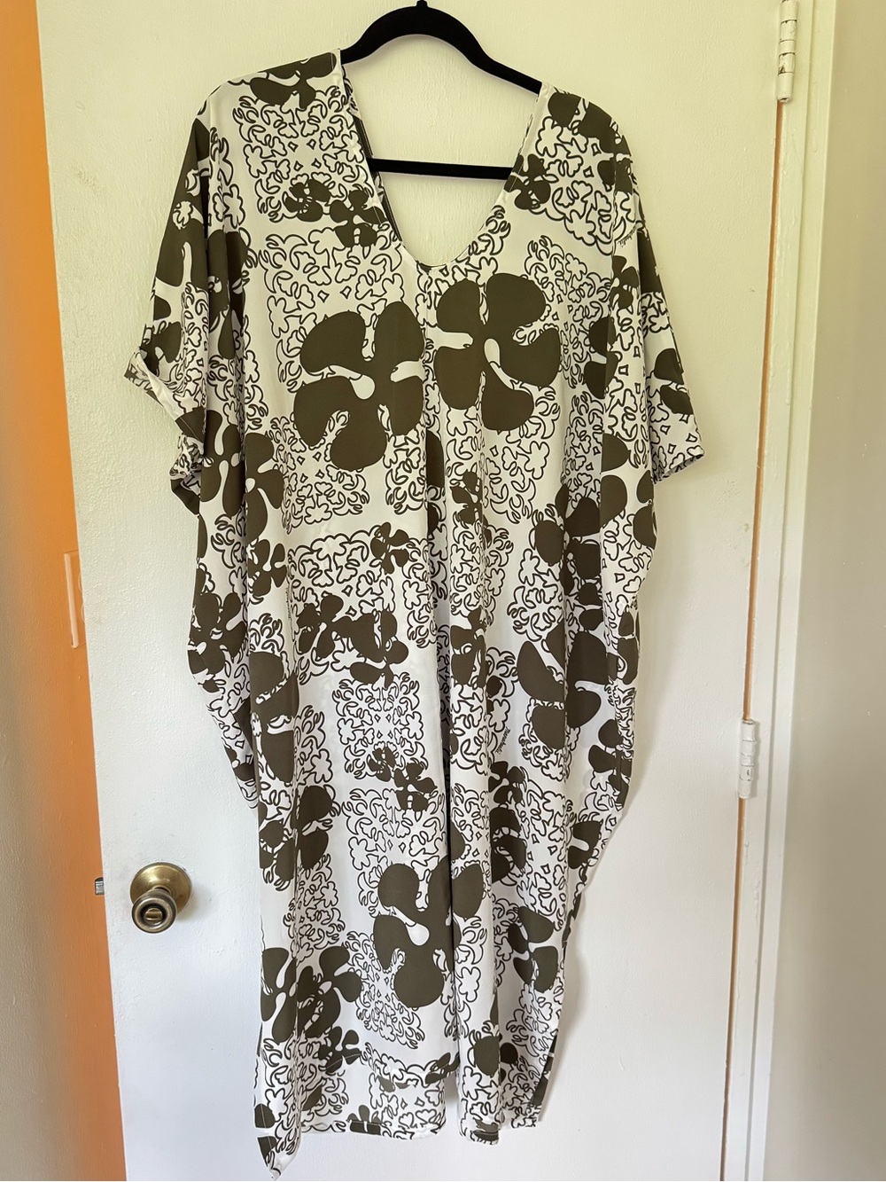 Manuhealii Olive Green and White Floral Caftan Dress